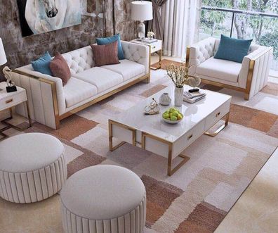 Edel Stahl Couch Polster Stoff Sofa 321 Sitzer Couchen Garnitur Set Italienische