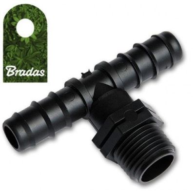 T-Stück mit AG 1/2" für Tropfschlauch PE Rohren mit Schlauchstecker 25mm Bradas