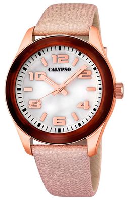 Calypso K5653 Damenuhr analog Quarz mit Leder/ Textilarmband