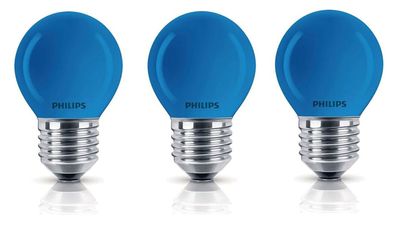 3x Philips Glühlampe Tropfen Decor E27 blau blue 15W 2lm EEK: (Spektrum A-G)