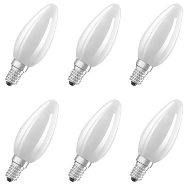 6x Osram LED Kerze CL.B E14 warmweiß 2,5W=25W matt 250lm EEK: (Spektrum A-G)