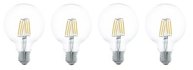 4x EGLO LED Globe Kugel Filament E27 klar 6W=49W warmweiß 550lm EEK: (Spek. A-G)