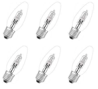 6x OSRAM echte Halogen Kerze E27 46W=60W dimmbar I keine LED I EEK: (Spektr. A-G)