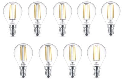 9x Philips LED Filament Tropfen E14 4,3W = 40W warmweiß EEK: (Spektrum A-G)