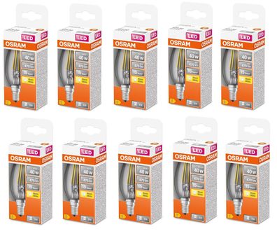 10x OSRAM LED Kerze E14 4W = 40W klar Filament warmweiß EEK: (Spektrum A-G)