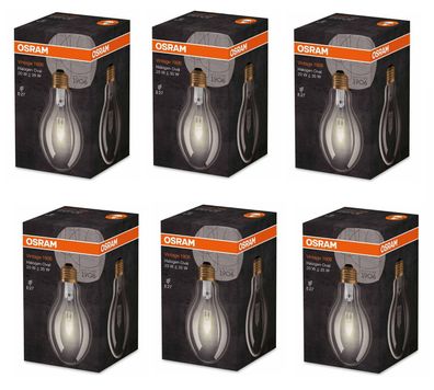 6x Osram Halogen Vintage 1906 Oval dimmbar E27 20W = 35W EEK: (Spektrum A-G)