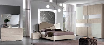 Set 6tlg Schlafzimmer Bett Nachttisch Kommode Spiegel Kleiderschrank Garnitur