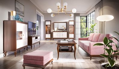 Wohnzimmer Set Vitrine Kommode Spiegel Wohnwände Kommoden Design Schrank 4tlg