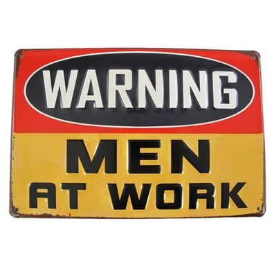 Blechschild, Reklameschild Warning Man at Work, Kneipen Wandschild 20x30 cm