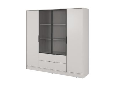 BETTSO Moderner LYKE Kleiderschrank mit Glasfront Beige Moderner mit LED