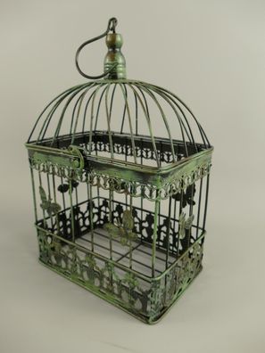 Deco Vogelkäfig aus Metall 34x22x15cm Blumenkäfig Jugendstil shabby grüne Patine