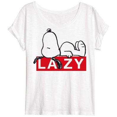 Peanuts Snoopy Damen T-Shirt - Snoopy - Lazy - Hundehütte 100% Baumwolle