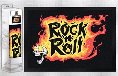 Fußmatte Rock n Roll Flammen und Skull 50 x 35 cm Hail Hail Rock n Rol