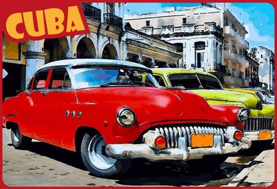 Cuba - Havana: Oldtimer Parade - Blechschild 20x30