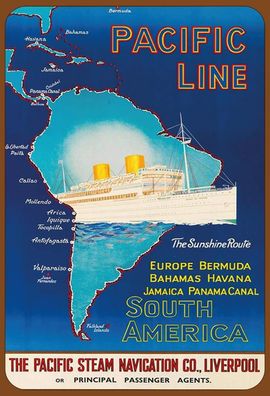 Blechschild 20x30 cm: Pacific Line Europe - South America