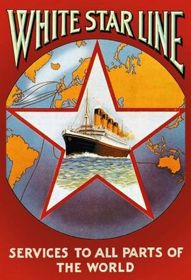 Blechschild 20x30 cm: White Star Line - Services to all parts of the world