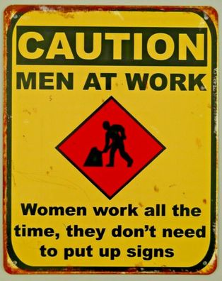 Blechschild: Caution - Men at work ! 20x25 cm Shabby Retro