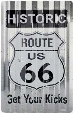 US Wellblech Schild Historic Route US 66 - get your kicks ca. 45 x 29 cm