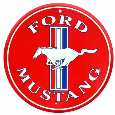 USA XXL US Schild: Ford Mustang Red - Durchmesser ca. 60 cm (Gr. 60 cm Durchmesser)