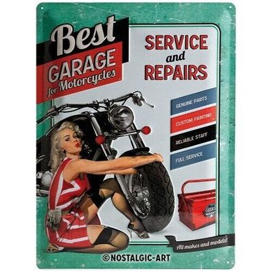 Best Garage Service + Repairs Retro Blechschild: 30x40 geprägt (Gr. 40x30 cm)