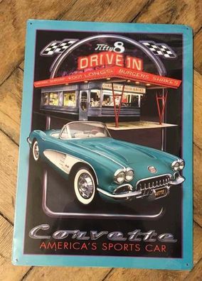 US Schild 28 x 43 cm Chevy '58 Corvette C1 Drive In - neu + ovp