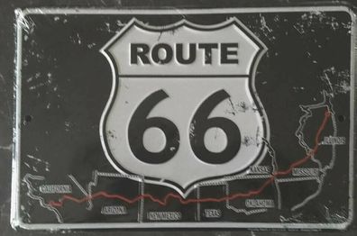 US Schild - Route 66 Road Map ca. 20 x 30 cm