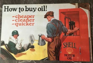 XL USA Blechschild 30x45 Shell Motor Oil - how to buy oil neu + ovp (Gr. 30 x 45 cm)