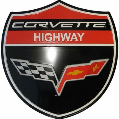 US Blechschild Corvette Highway in Wappenform ca. 30 x 30 cm