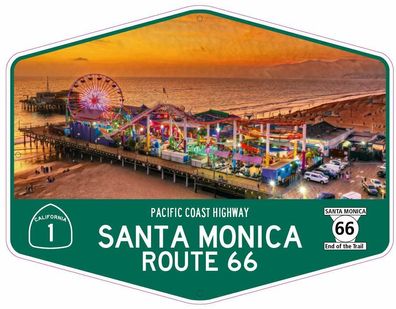 Metallschild Pacific Coast Highway Santa Monica end of the Trail 29x22 Route 66