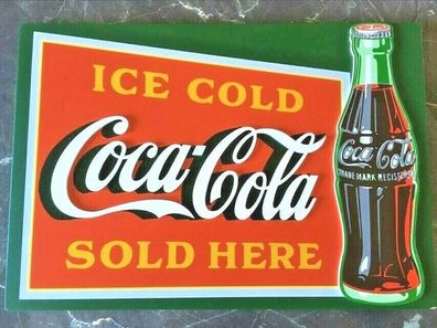 USA 3D Holzschild: Coca-Cola - Ice Cold - sold here 40x27,5 cm (Gr. 40x27,5 cm)