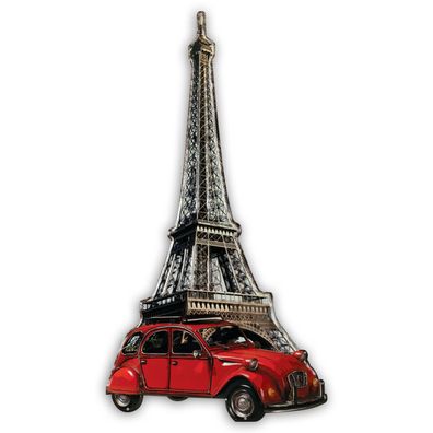 XXL Blechschild: Paris Eiffelturm Ente 2CV - 48 cm x 80 cm - Stadt der Liebe