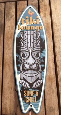 Metallschild "TIKI Lounge - Chill + Surf " 32 x 10 cm Surfboard - Chill + Surf