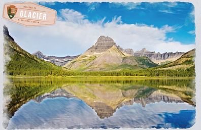 Metallbild: Welcome to Glacier Nationalpark 45x30 Nationalpark Serie