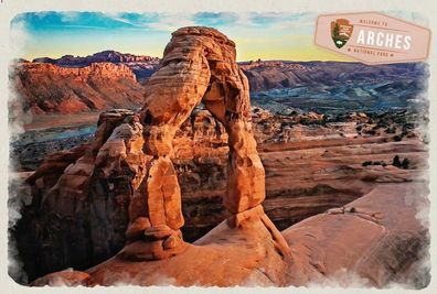 Metallbild: Welcome to Arches Nationalpark 45x30 Nationalpark Serie