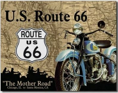 Schild ca 30x40 cm Route US 66 Map + Bike the Motherroad Chicago to Santa Monica