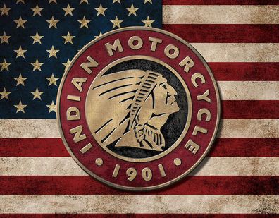 US Schild ca. 30 x 40 Indian - Flag Americas first Motorcycle 1901