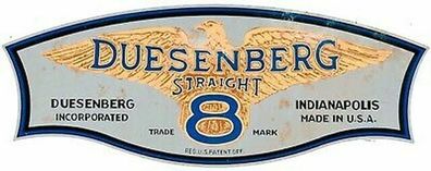 US Schild: Duesenberg Straight 8 Shield Replika Werbeschild ca. 45 x 35 cm