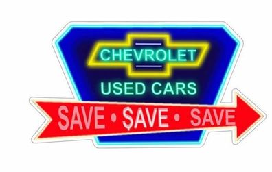 US Schild: Chevrolet Used Cars - Neon Design ca 28 x 53 cm