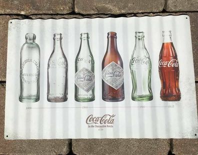 US Wellblechschild Coca-Cola Bottle Evolution Timeline 46,5 x 30 cm