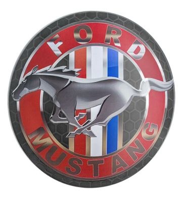 Blechschild FORD Mustang Pony- rund + gewölbt - 38 cm Durchmesser