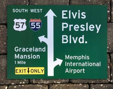 US Strassenschild Memphis Graceland Elvis Presley Blvd - 58x43 cm Interstate 55