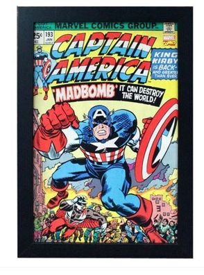 Framed Art: Captain America Madbomb ! Holzbild ca. 33 x 48 cm incl. Rahmen