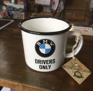 BMW Drivers only Emaille Becher Tasse Kaffee Tee cool und krasser Stuff