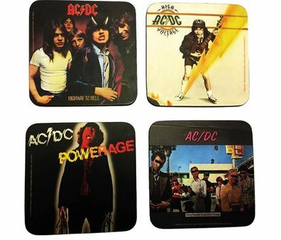 AC/DC 4-tlg. Untersetzer Set Highway to Hell High Voltage Dirty Deeds