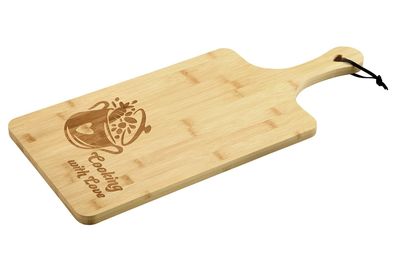 KESPER Servierbrett mit Spruch: cooking with love Bambus FSC 55x25x1,5cm