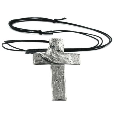 Kette 77x53mm Zinn-Anhänger Kreuz mit Tuch 110cm