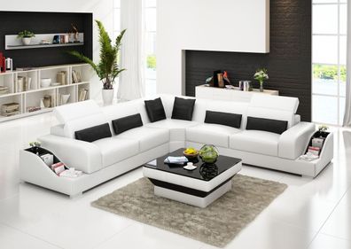 Ecksofa Leder Sofa Couch Polster Eck Sitz Wohnlandschaft Garnitur L Form Weiße