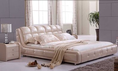 Doppelbett Designer Polster Doppel Ehe Bett Betten XXL Leder Gestell Neu S-9218