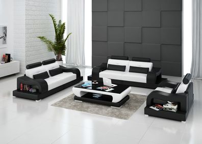 Sofa Leder Polster Sitz Garnitur 3 + 2 + 1 Design Couch Garnituren Sofas USB Neu