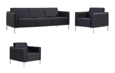 Büro Möbel Sessel Design Sofa 3-Sitzer Textil Polster 2x Sessel Luxus Sitz Relax